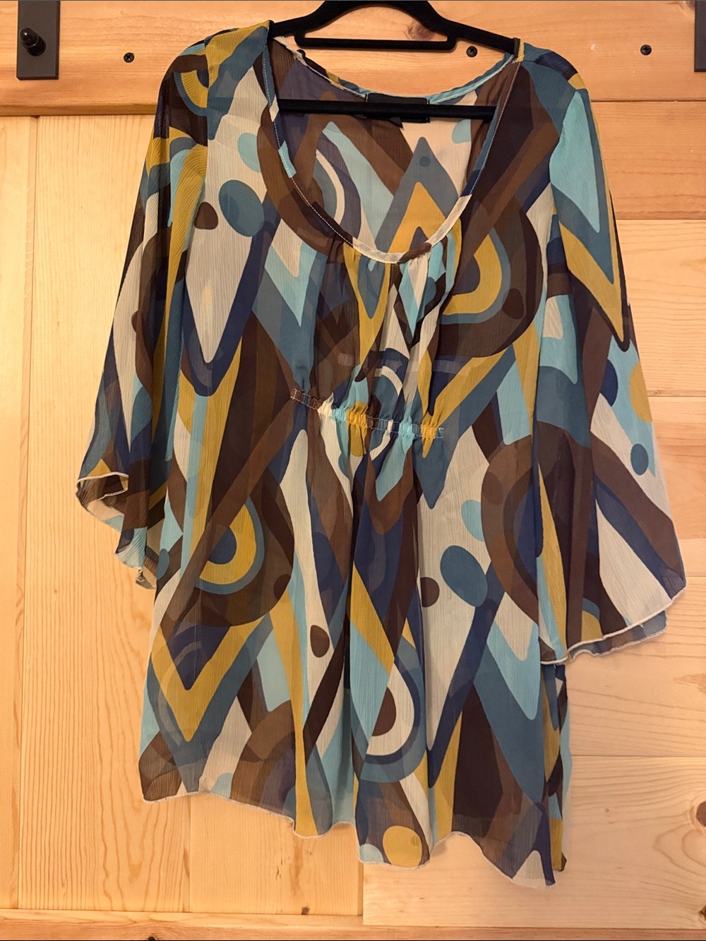 Printed Geometric Sheer Women's Blouse - Blue Multi